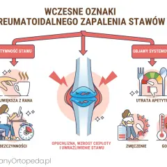 Wczesne objawy reumatoidalnego zapalenia stawów: sztywność, opuchlizna, zmęczenie, gorączka, utrata apetytu.