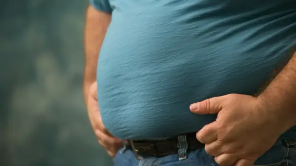 Osoba z widocznym brzuchem, potencjalnie zmagająca się z zespołem metabolicznym.